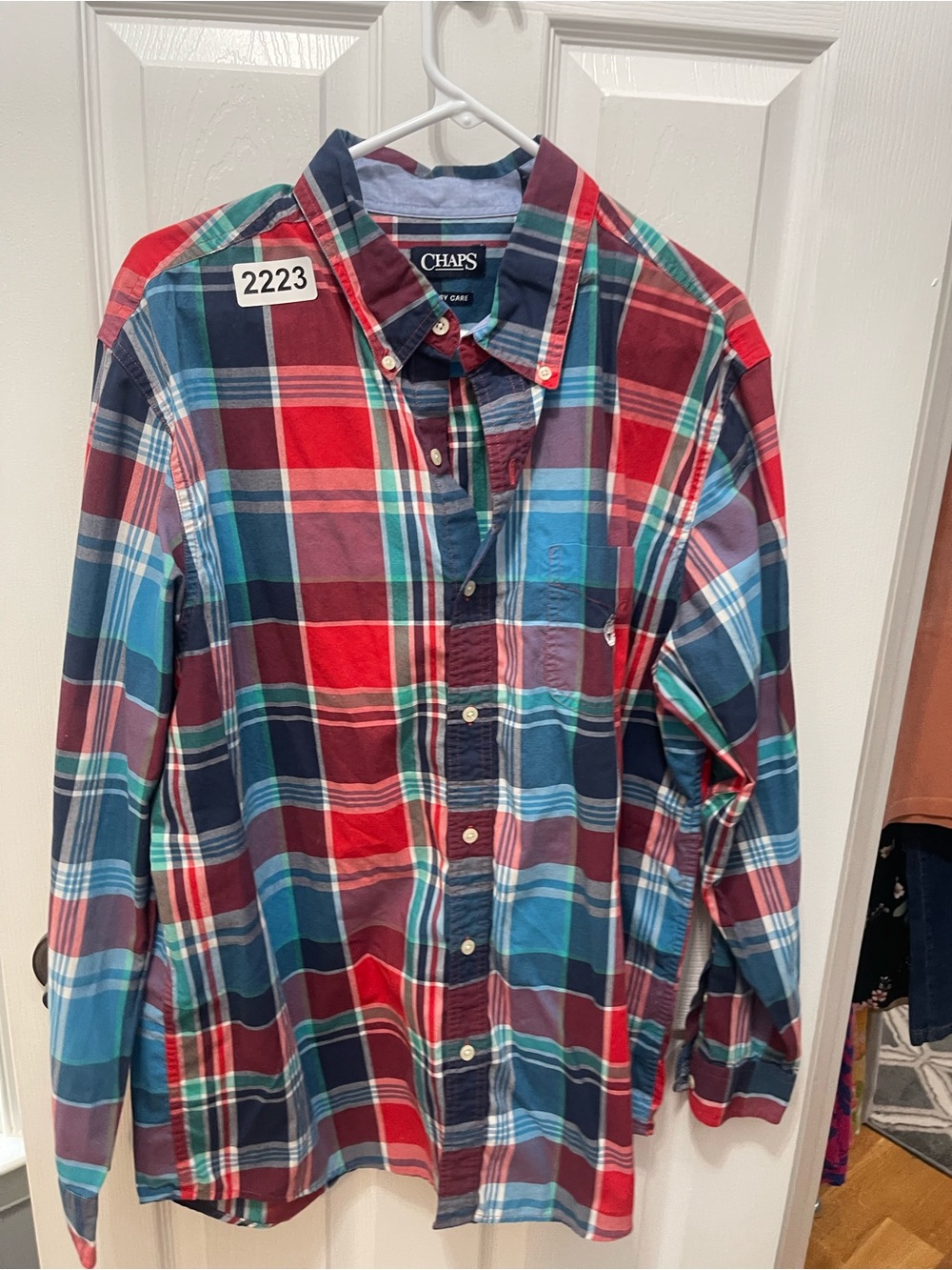 Chaps Plaid Button-Down Shirt in Red, Blue & Green